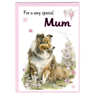 Tarjeta/nota en blanco de perro pastor de Shetland/perro Sheltie para MAMÁ (6" x 4") con sobre: ideal para el Día de la Madre, cumpleaños, etc.