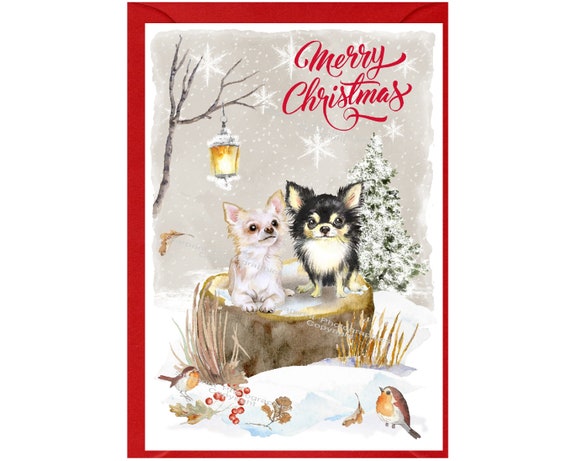 グリーティングカード　手紙　レター　ヴィンテージ 松ぼっくり　クリスマス　犬 チワワのクリスマスカード（6インチ×4インチ）内側は白紙、封筒付き