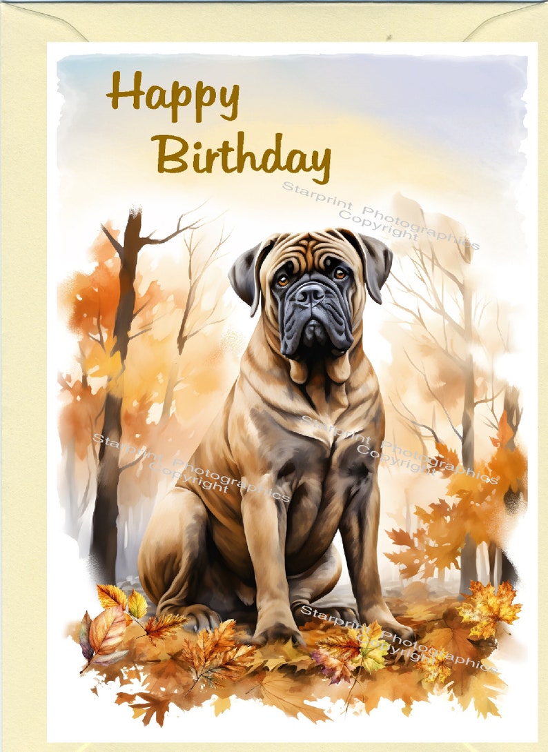 Bullmastiff Dog "happy Birthday" Card (6" X 4") With Envelope - Blank ...
