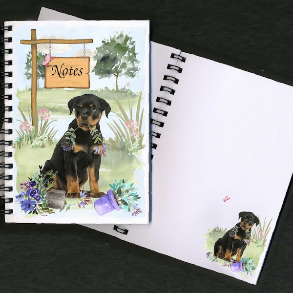 Rottweiler Dog Notebook / Notepad "Landscape Gardener Design" avec photo sur chaque page - Grand cadeau pour tout amoureux des chiens