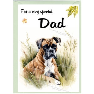 Tarjeta en blanco para perro boxer/nota para papá (6" x 4") con sobre - Ideal para el día del padre, cumpleaños, etc.