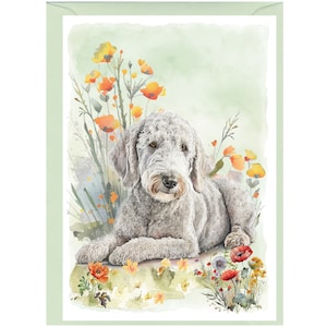 Gepersonaliseerde Bedlington Terrier-hondenwenskaart (6 x 4 inch) met envelop. Kan desgewenst leeg worden gelaten