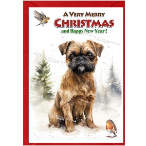 Biglietto di Natale Griffon Dog (6" x 4") Vuoto all'interno - con busta. Articolo perfetto per qualsiasi amante dei cani