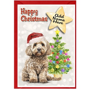 Gepersonaliseerde cockapoo/doodle crème hondenkerstkaart (6" x 4"), blanco binnenkant - met envelop.  Perfect item voor elke hondenliefhebber