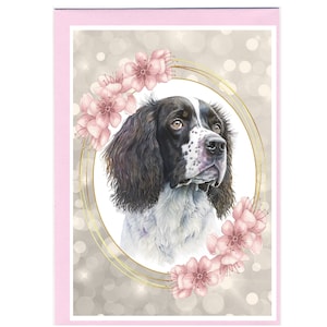 Biglietto d'auguri/notelet personalizzato per cane Springer Spaniel inglese (6" x 4") con busta. Se si preferisce, può essere lasciato vuoto