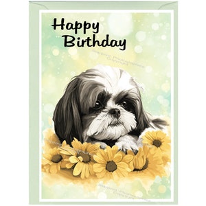 Shih Tzu Hund ""Happy Birthday"" Karte (15,5 x 10,5 cm) mit Umschlag - Leere Innenseite für Ihre eigene Nachricht." Perfekt für jeden Hundefreund