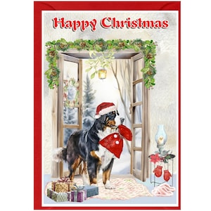 Cartão de Natal Bernese Mountain Dog (6" x 4") Em branco por dentro - com envelope. Item perfeito para qualquer amante de cães