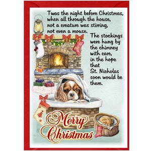 Cartão de Natal do cão Cavalier King Charles Spaniel (6" x 4") em branco dentro - com envelope. Item perfeito para qualquer amante de cães