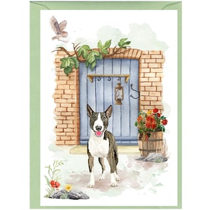 Biglietto d'auguri/biglietto di auguri personalizzato con cane Bull Terrier (15,2 x 10,2 cm) con busta. Ideale per ogni occasione. Può essere lasciato vuoto se si preferisce.