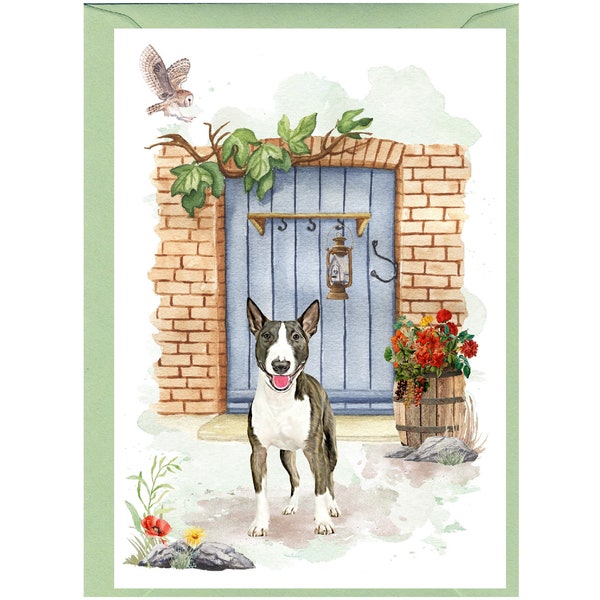 Personalised Bull Terrier Dog Greetings Card /Notelet (6" x 4") with Envelope.  Ideal for any occasion.  Can be left blank if preferred