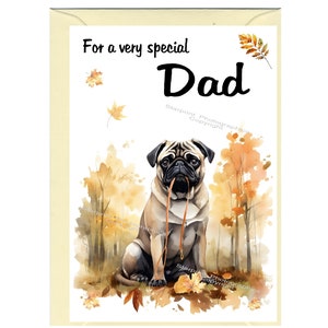 Mops Hund Blanko Karte (15x10cm) mit Umschlag - Ideal für Vatertag, Geburtstag, etc.