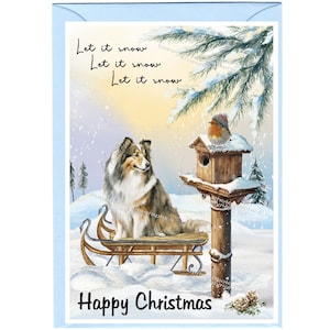 Shetland Sheepdog / Sheltie Weihnachtskarte 15 x 10 cm Innen leer - mit Umschlag.  Perfekter Artikel für jeden Hundeliebhaber
