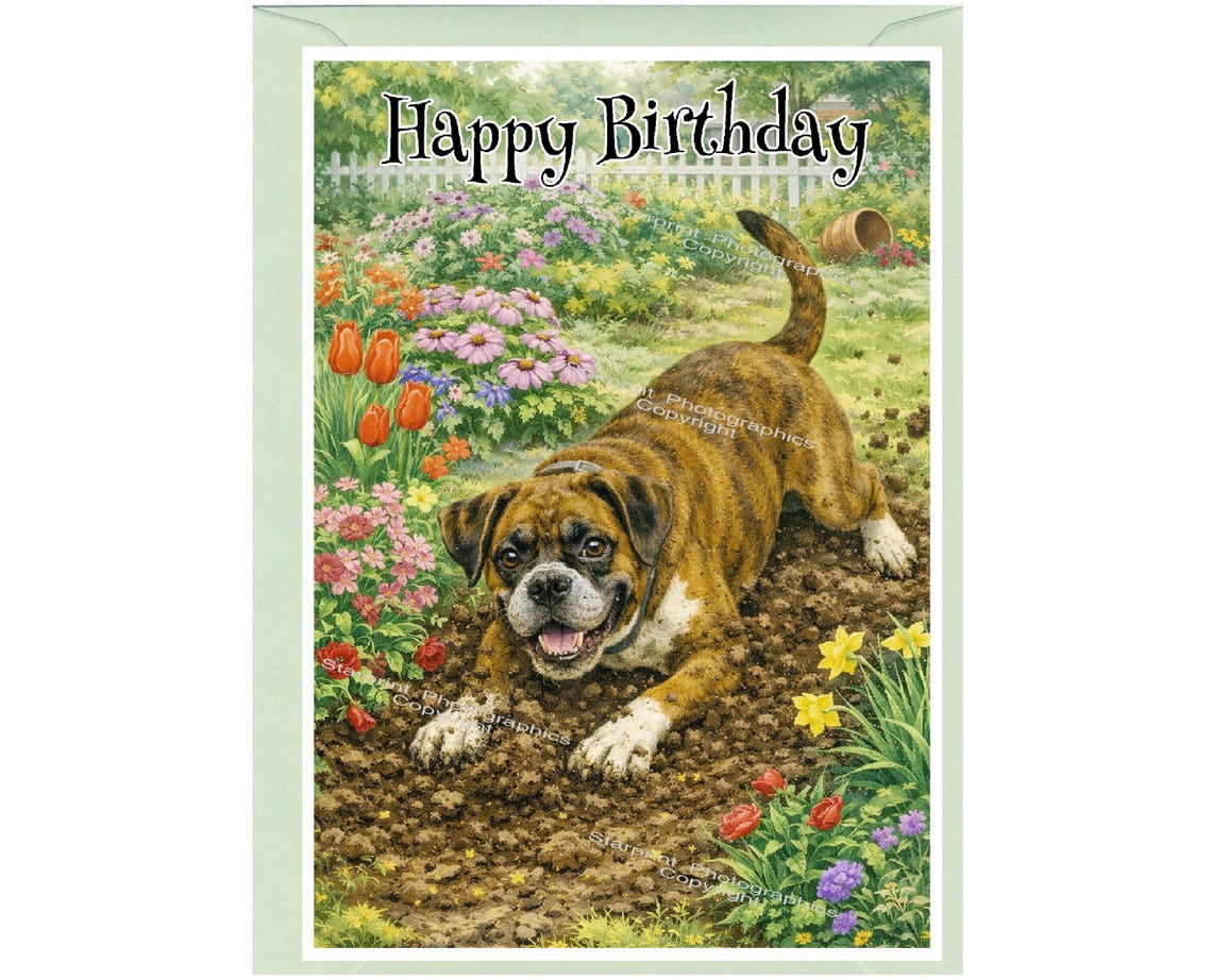 Boxer Dog "happy Birthday" Card (6" X 4") With Envelope - Blank Inside ...