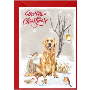 Biglietto natalizio con cane Golden Retriever (6" x 4") interno vuoto - con busta. Articolo perfetto per ogni amante dei cani