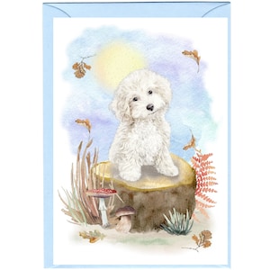 Cartão/Notelet personalizado de cumprimentos do cão maltês (6" x 4") com envelope. O cartão pode ser deixado em branco se preferir