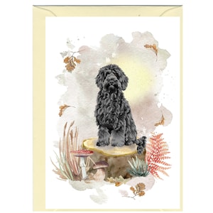 Carte de voeux/notelet personnalisés Labradoodle chien noir (6 x 4 po.) avec enveloppe.  La carte peut être laissée vierge si vous préférez