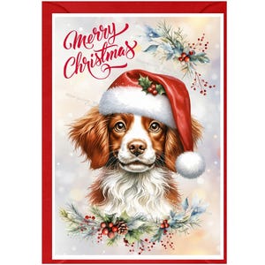 Biglietto natalizio Brittany Dog (6" x 4") interno vuoto - con busta. Articolo perfetto per ogni amante dei cani