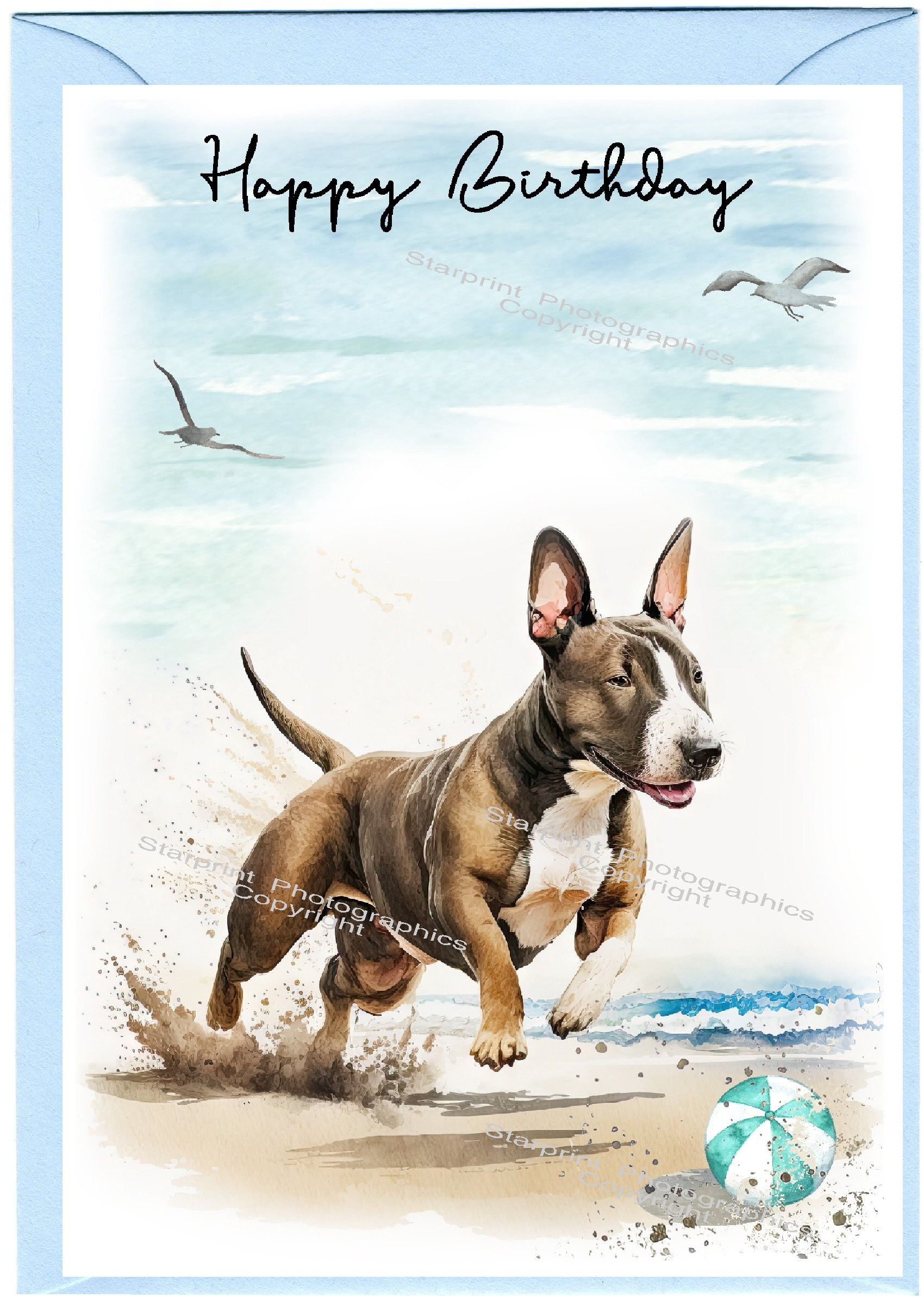 Carte De Voeux Bull Terrier - Carte Chien Bull Terrier - Carte De Voeux