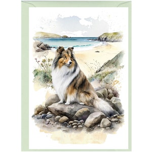 Gepersonaliseerde Shetland Sheepdog / Sheltie wenskaart /Notelet (6" x 4") met envelop. De kaart kan desgewenst blanco worden gelaten