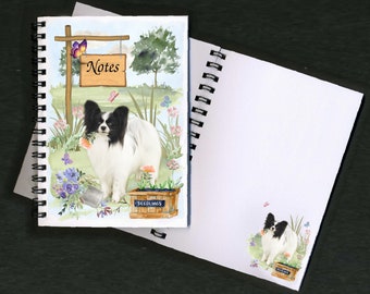 Papillon Butterfly Dog Notebook / Notepad "Landscape Gardener Design" with picture on each page - Great Gift for any Dog Lover
