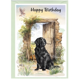 Cartão de "Feliz Aniversário" para Cão Retriever de Pelo Liso (15 cm x 10 cm) com Envelope - Interior em branco para sua mensagem. Perfeito para qualquer amante de cães.