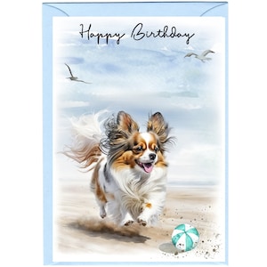 Papillon (Butterfly) Dog "Happy Birthday" Card (6"x 4") with Envelope. Blank inside for your own message. Perfect for any dog lover