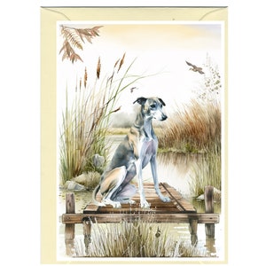 Gepersonaliseerde wenskaart windhondhond (6 x 4 inch) met envelop: ideaal voor elke gelegenheid.  Kan desgewenst leeg worden gelaten