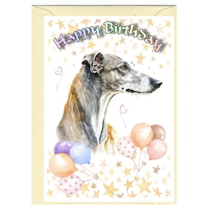 Greyhound Dog "Happy Birthday" Card (6" x 4") con busta - Interno vuoto per il tuo messaggio. Perfetto per qualsiasi amante dei cani.
