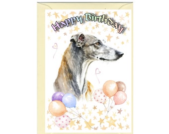 Greyhound Dog "Happy Birthday" Card (6" x 4") with Envelope - Blank inside for your own message. Perfect for any dog lover.