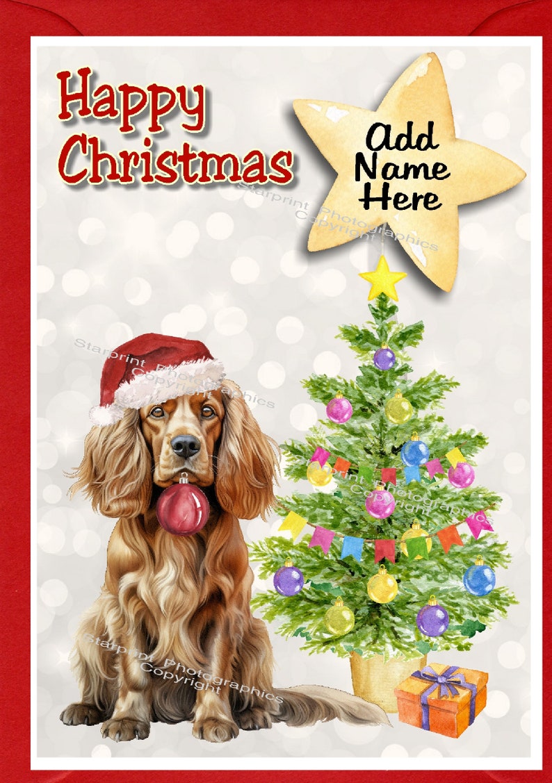 Personalised Cocker Spaniel Gold Dog Christmas Card (6" X 4") Blank ...