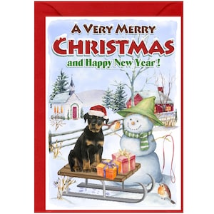 Cartão de Natal de Cachorro Rottweiler (6" x 4") Em branco por dentro - com Envelope. Item perfeito para qualquer amante de cachorro