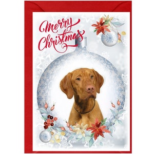 Carte de Noël Hongrois Vizsla Dog (6 x 4 po.) vierge à l'intérieur - avec enveloppe. Article parfait pour tous les amoureux des chiens