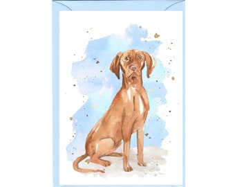 Personalised Hungarian Vizsla Dog Greetings Card /Notelet (6" x 4") with Envelope.  Card can be left blank if preferred.