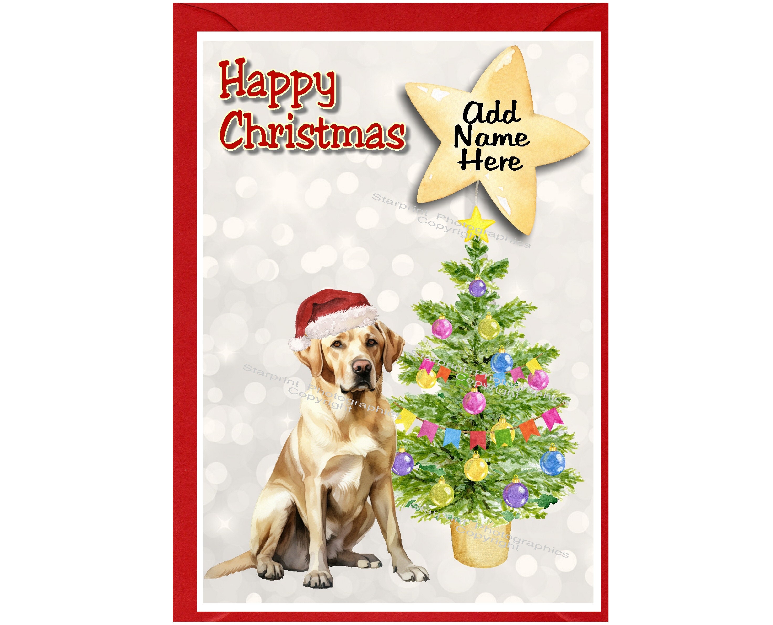 Biglietto Di Natale Con Labrador - Cagnolino Con Babbo Natale - 145x145 Mm Con Busta Di Lusso - Carta Riciclata 350 G/m²