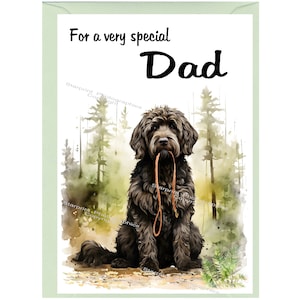 Biglietto di auguri vuoto/biglietto per PAPÀ a forma di cane Labradoodle Doodle (6" x 4") con busta, ideale per la festa del papà, compleanno, ecc.