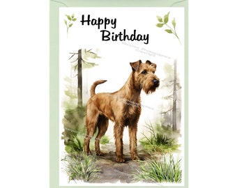 Irish Terrier Dog "Happy Birthday" Card (6" x 4") with Envelope - Blank inside for your own message. Perfect for any dog lover