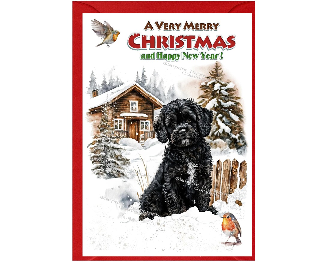 Cavapoo / Cockapoo / Doodle Black Dog Christmas Card (6" X 4") Blank ...