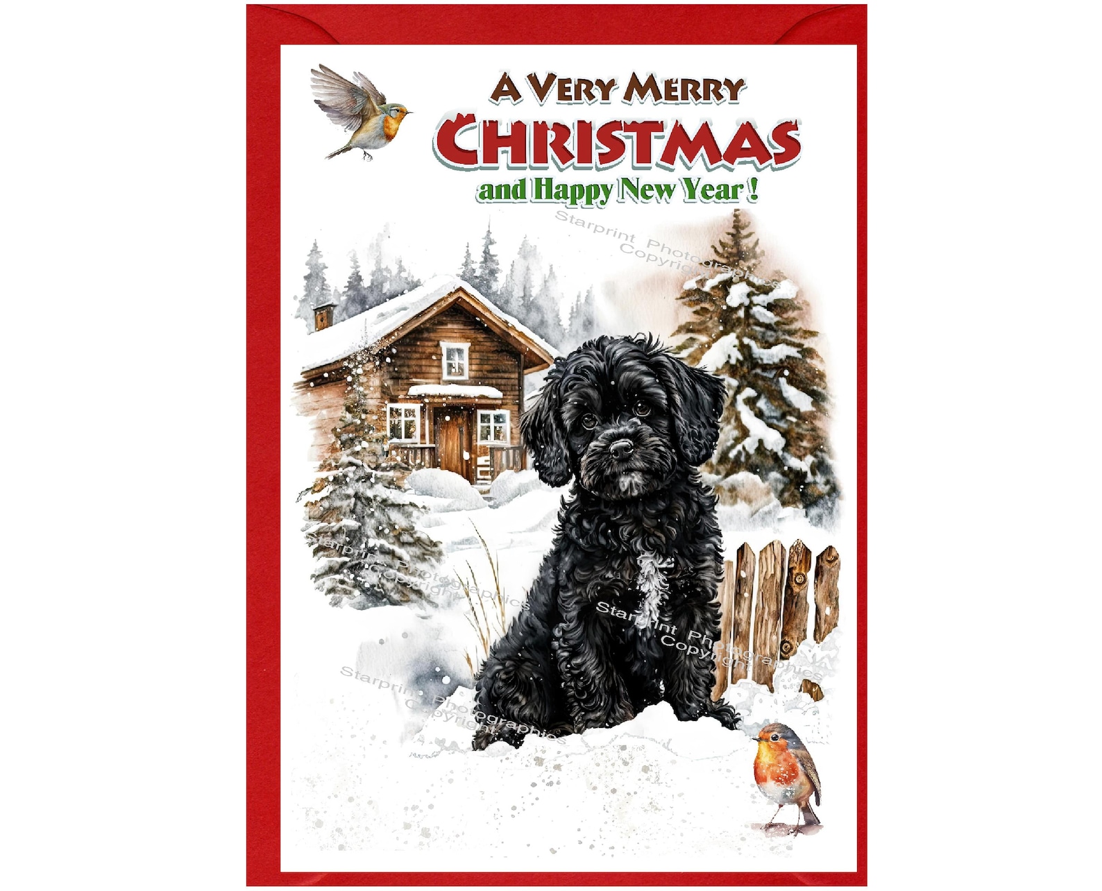 Cavapoo / Cockapoo / Doodle Black Dog Christmas Card (6" X 4") Blank ...
