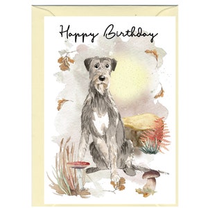 Irischer Wolfshund ""Happy Birthday"" Grußkarte (15,5 x 10,5 cm) mit Umschlag - Leere Innenseite für Ihre eigene Nachricht." Perfekt für jeden Hundeliebhaber