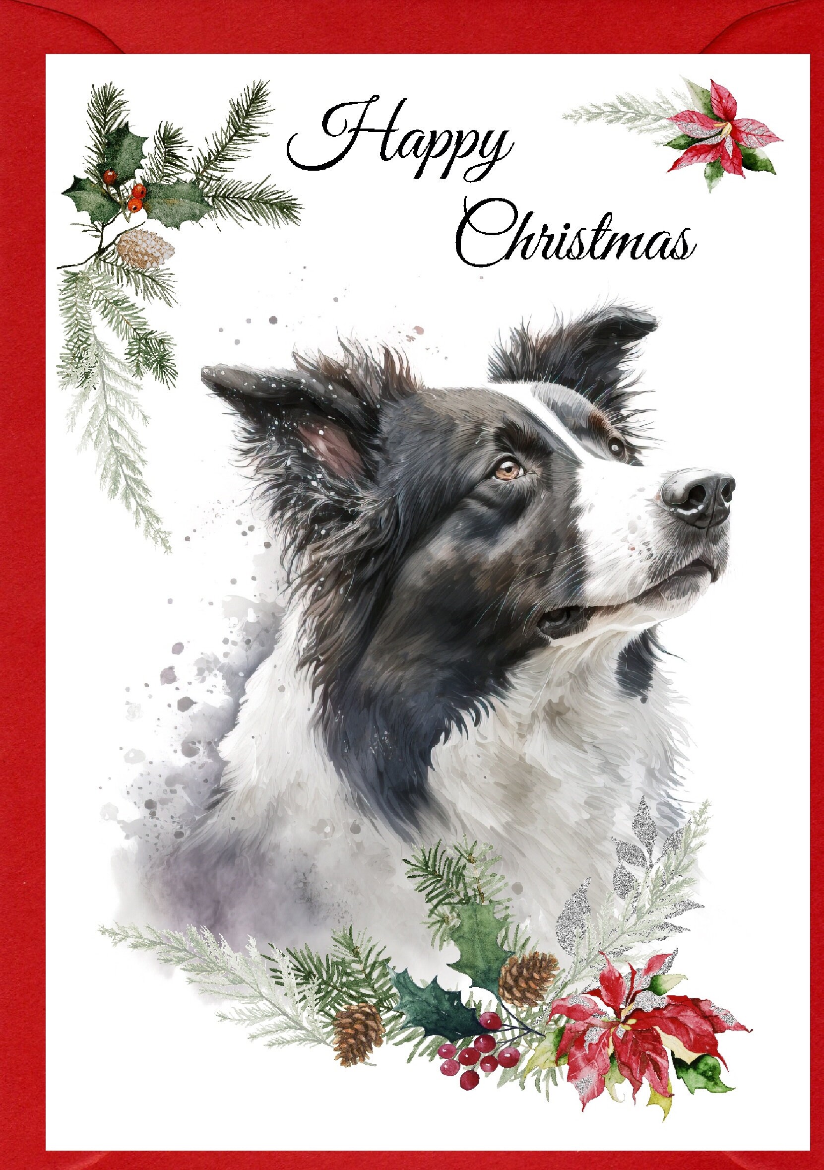 Border Collie Dog Christmas Card (6" X 4") Blank Inside - With Envelope ...