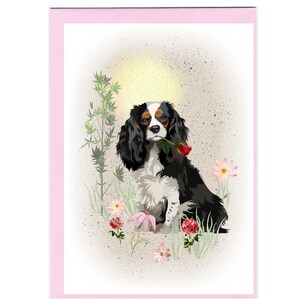 Tarjeta/nota en blanco para perro Cavalier King Charles Spaniel (tricolor) (6" x 4") con sobre - Ideal para el Día de la Madre, San Valentín, etc.
