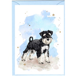 Gepersonaliseerde Dwergschnauzer-wenskaart /Notelet (6" x 4") met envelop.  Kaart kan indien gewenst blanco worden gelaten