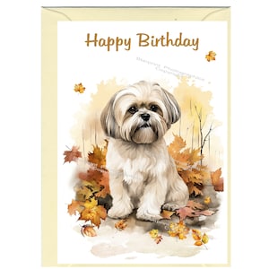 Carte « Joyeux anniversaire » chien Shih Tzu (6 x 10 cm) avec enveloppe - vierge à l'intérieur pour votre propre message. Parfait pour tous les amoureux des chiens