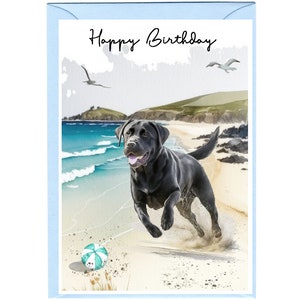 Carte « Joyeux anniversaire » chien Labrador Retriever (noir) (6 x 4 po.) avec enveloppe - Vierge à l'intérieur pour votre propre message.