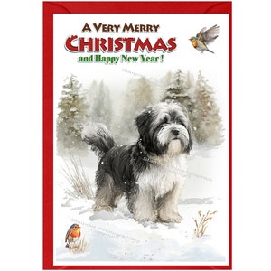 Tibet-Terrier-Hunde-Weihnachtskarte 15 x 10 cm Innen leer - mit Umschlag. Perfekter Artikel für jeden Hundeliebhaber