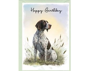 Tarjeta de "Feliz Cumpleaños" para Braco Alemán (15 x 10 cm) con sobre. Interior en blanco para tu mensaje. Perfecta para cualquier amante de los perros.