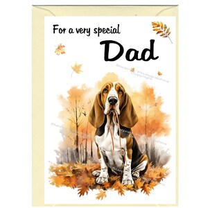 Biglietto d'auguri vuoto/biglietto per PAPÀ a forma di cane Basset Hound (6" x 4") con busta, ideale per la festa del papà, compleanno, ecc.