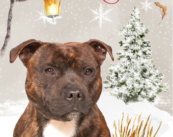 Weihnachtskarte Vom Hund (Staffordshire Bullterrier) – 148x148 Mm, Hochwertig, Innen Leer – UK Made