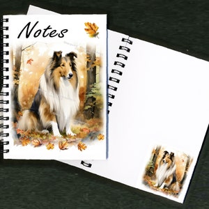 Quaderno/blocco note con immagine di un cane da pastore scozzese a pelo lungo con piccola immagine su ogni pagina: un regalo perfetto per ogni amante dei cani.