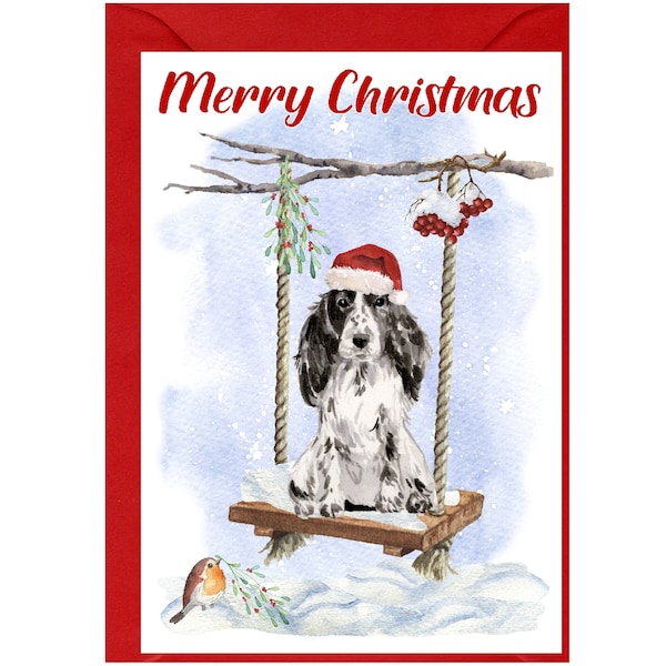 Cocker Spaniel (Blue Roan) Dog Christmas Card (6" x 4") Blank inside - with Envelope.  Perfect item for any Dog Lover